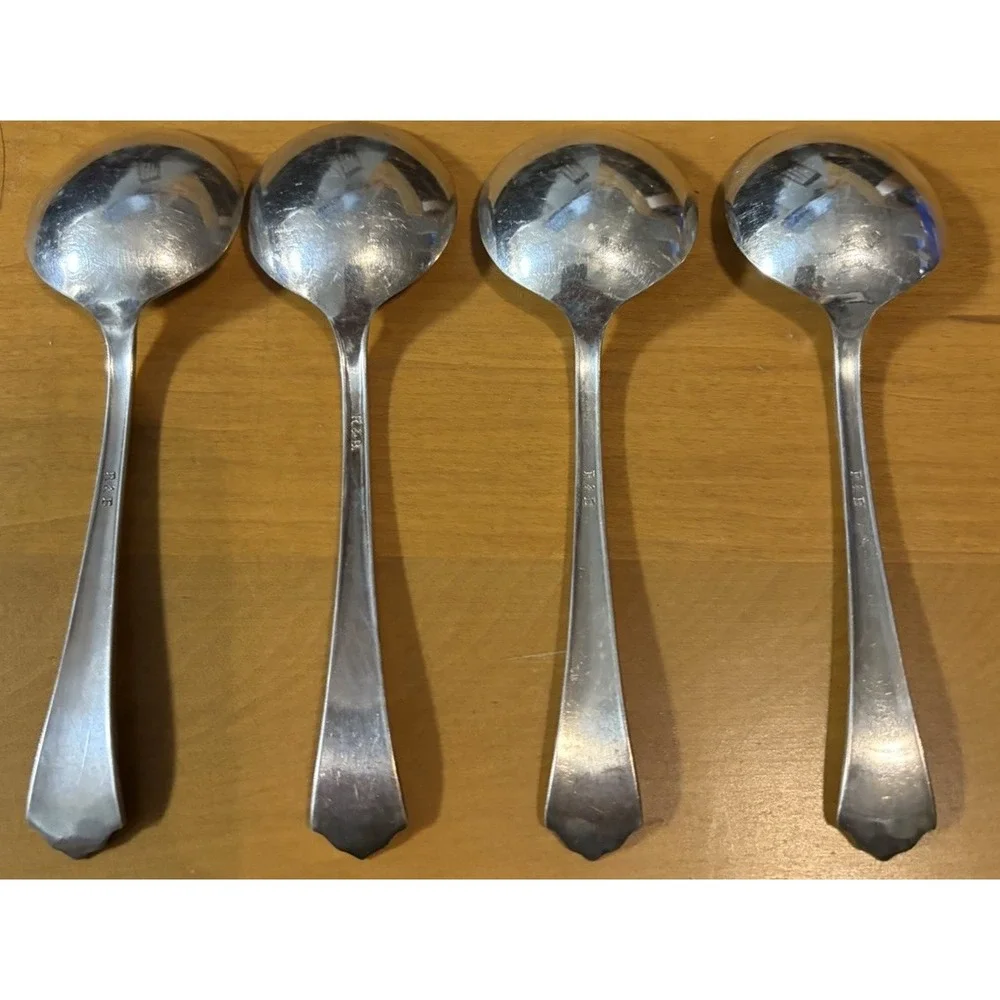 International Silver Jewell 1916 Silver plate Cream Soup Spoons Set 4 Vtg
